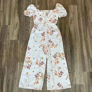 Womens GB White Floral Jumpsuit - M
